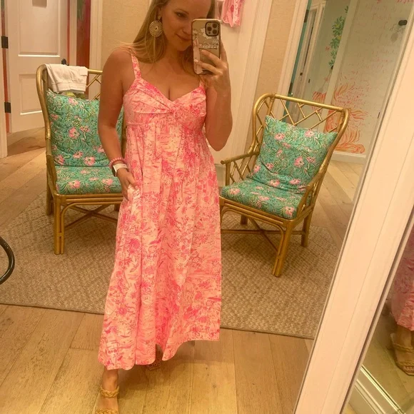 chinese dress ladies Lilly Pulitzer Hiedi Maxi Dress Aura Pink Viscose Metallic Clip Dobby 00 at  Amazon Women's Clothing store